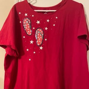 Kim Rogers patriotic top flip flops 2x